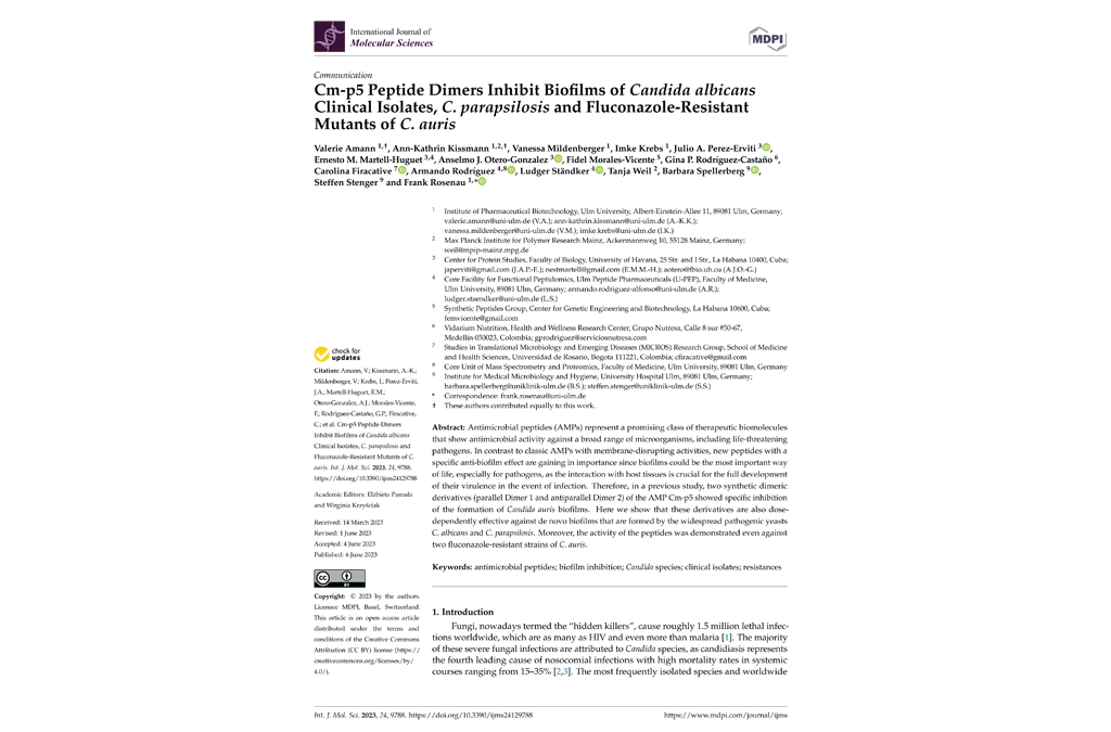 Cm-p5 Peptide Dimers Inhibit Biofilms of Candida albicans Clinical Isolates, C. parapsilosis and Fluconazole-Resistant Mutants of C. auris